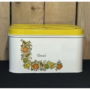 Vintage Cheinco Spice Of Life Pattern Metal Bread Box Made In The USA S1